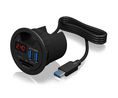 In-Desk Multi-Port Adapter, USB-A Plug - USB-A Socket / USB-C Socket, Black